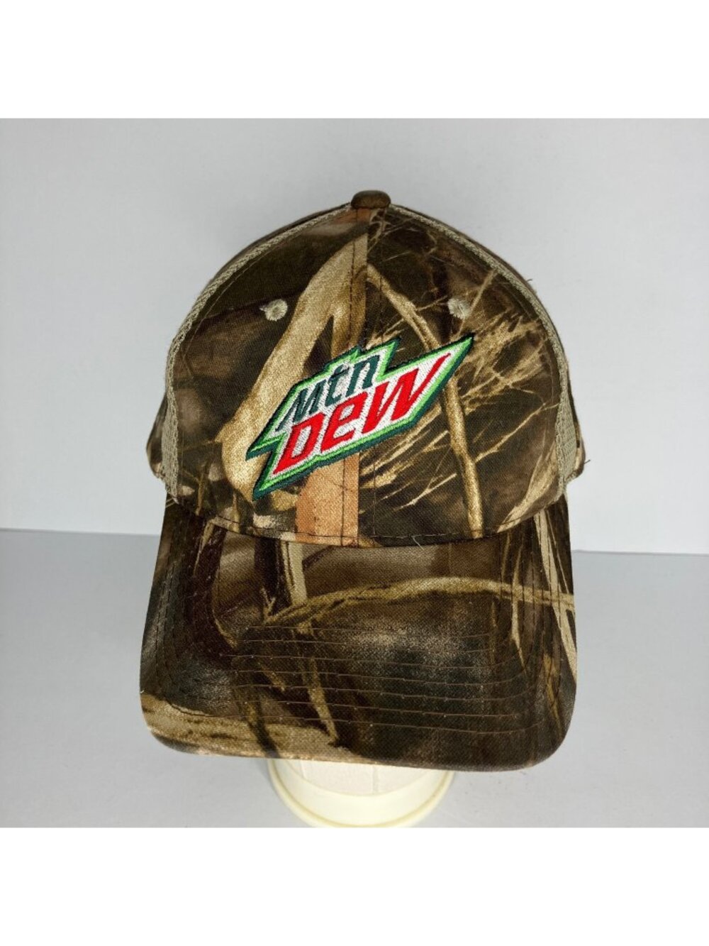 Mountain Dew Brown Green Camouflage Embroidered Men's Cap Trucker Hat Rugged